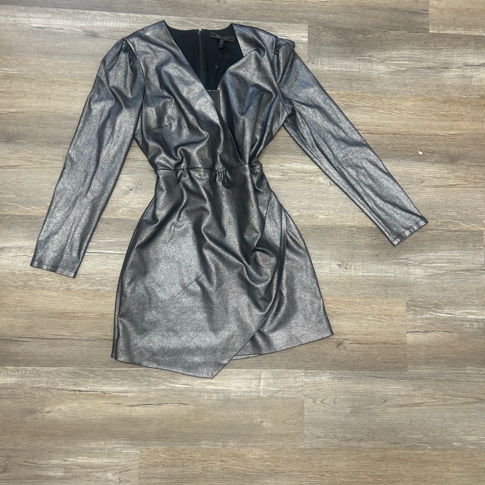 BCBGMaxAzria Shimmering Silver Wrap Dress